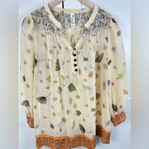 Floreat 100% Silk Blouse Umbrella & Hat Print Size 8 Anthropologie